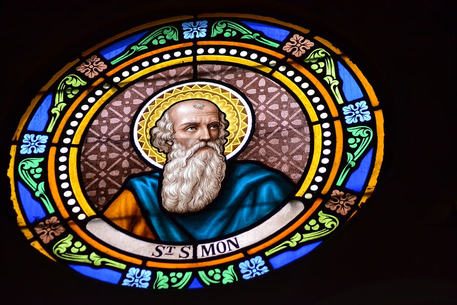 stained glass, color, window, church, apostle, jesus, simon, saint, barbu, old