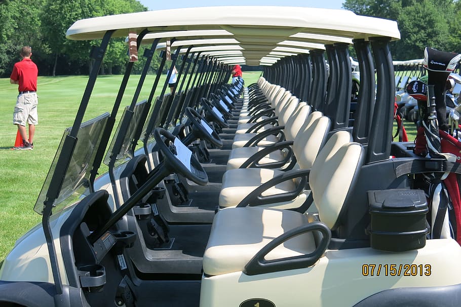 white, golf cart, trees, golf, carts, tournament, cart, sport, club, game
