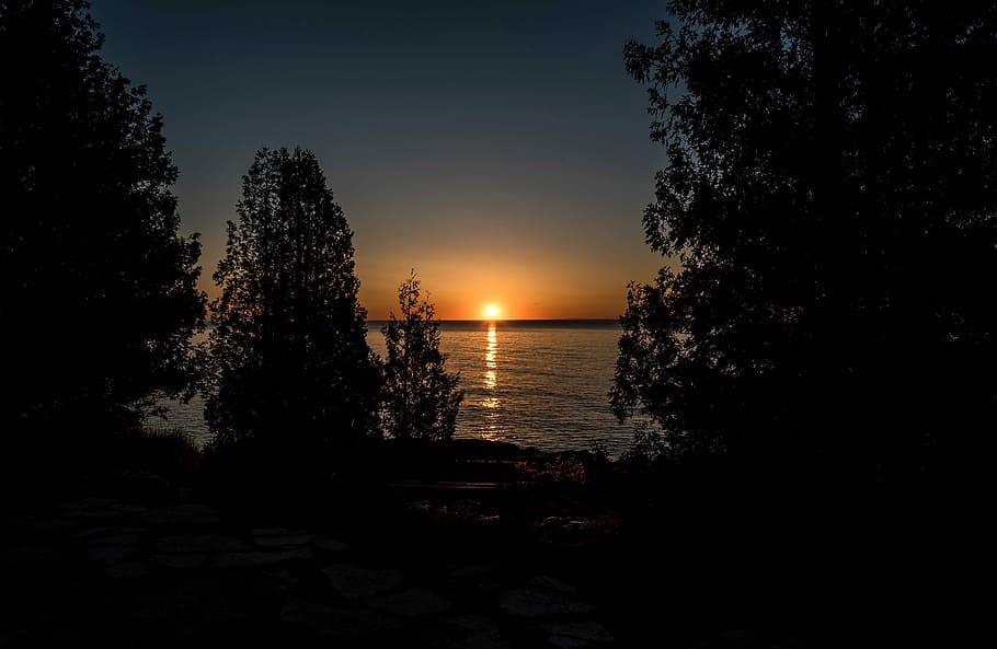 far, away, landscape, Sunrise, From Far Away, great lakes, lake, lake michigan, public domain, sky