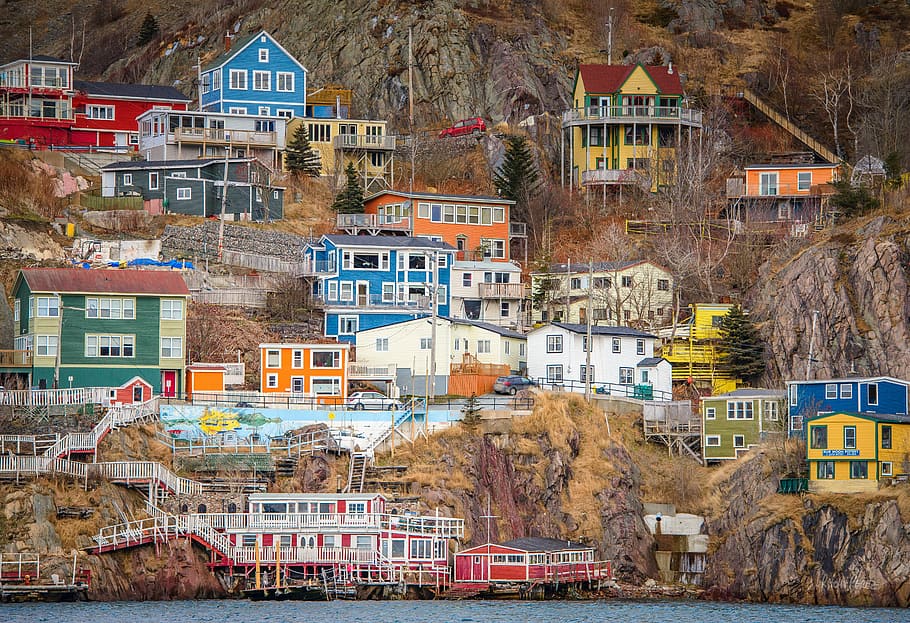 landscape photography, assorted-color houses, battery, newfoundland, st john's, colorful houses, building exterior, day, architecture, town