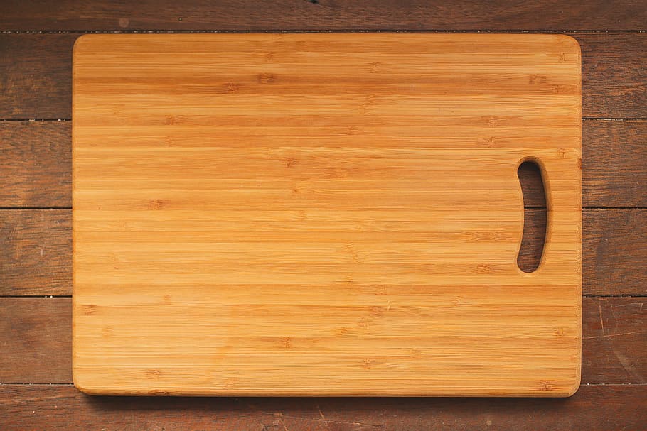 rectangular, brown, wooden, chopping, board, hardwood, chopping board, kitchen, table, cutting