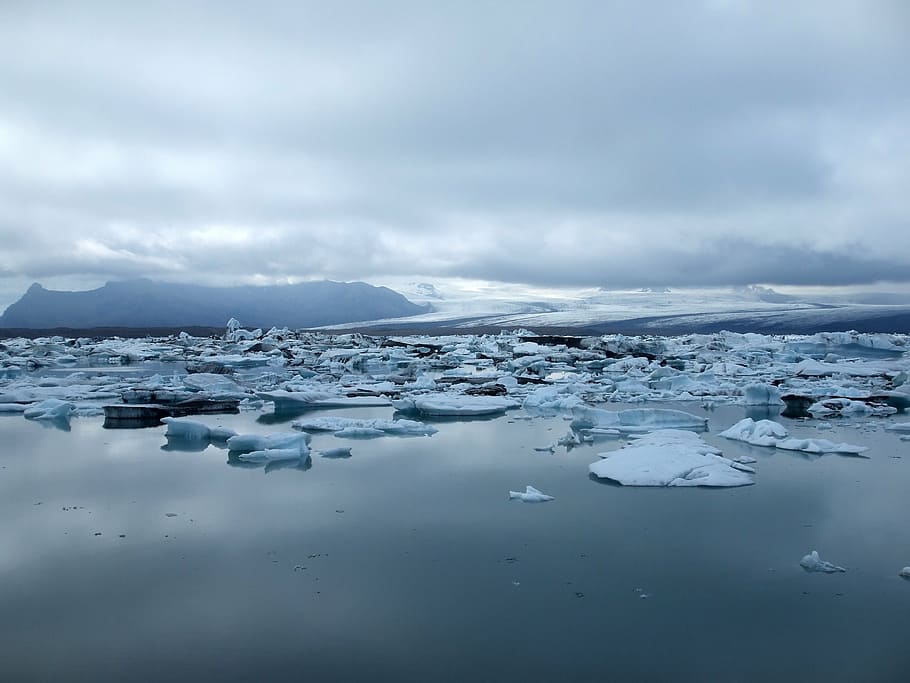 айсберг, озеро лед, холод, синий, природа, лед, исландия, облако, вода, свет