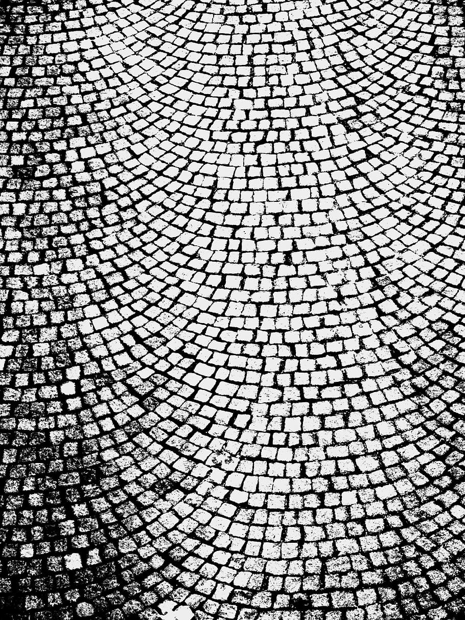 Preto e branco, pedra de calçada, Superfície, plano de fundo, textura, design, padrão, planos de fundo, resumo, mosaico