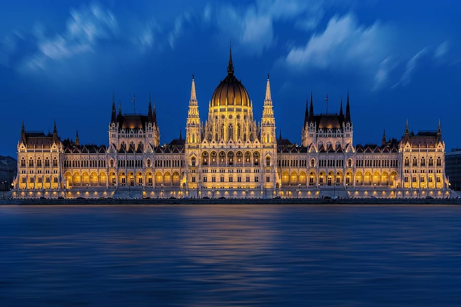 brown, concrete, building photo, budapest, buda, pest, parliament, the hungarian parliament, danube, reflection