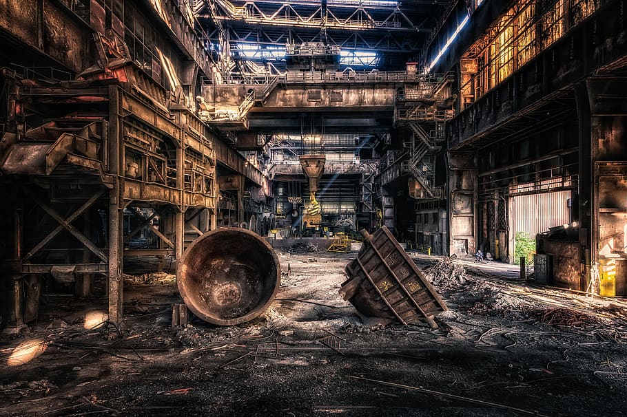 factory, production, industry, steel, man, break, pfor, lost places, eaten places, history