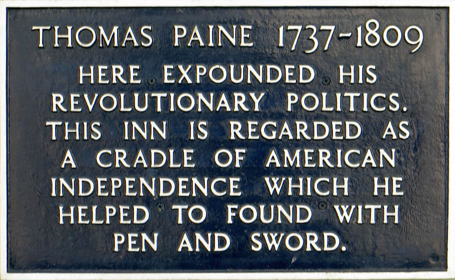 Thomas, Paine, Lewis, pub, histórico, americano, famoso, revolución, placa, independencia