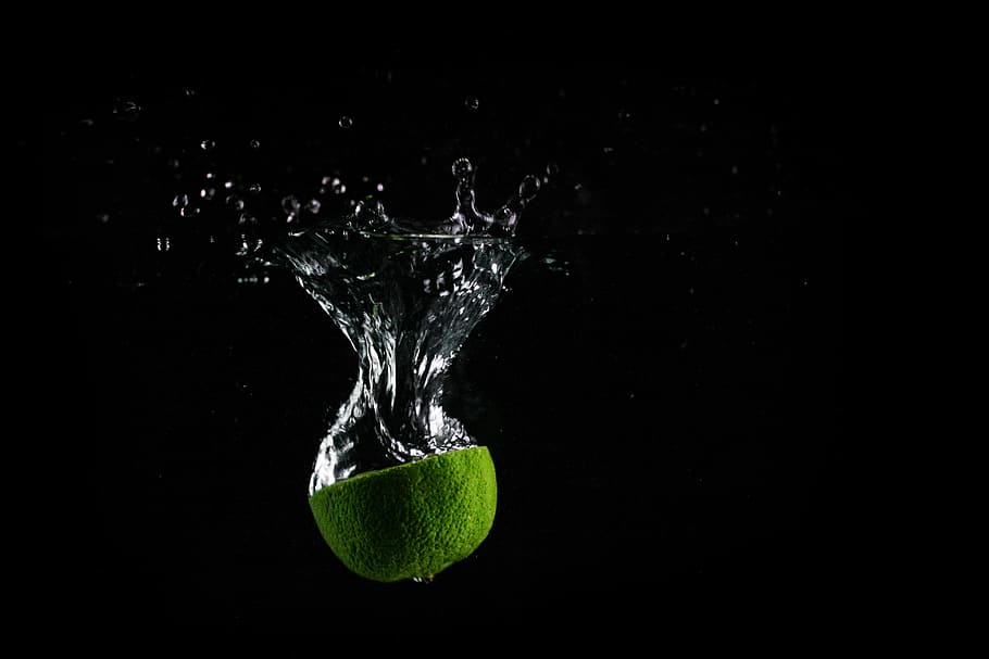 black, Lime, Water, Background, fresh, fruit, healthy, splashing, drop, freshness