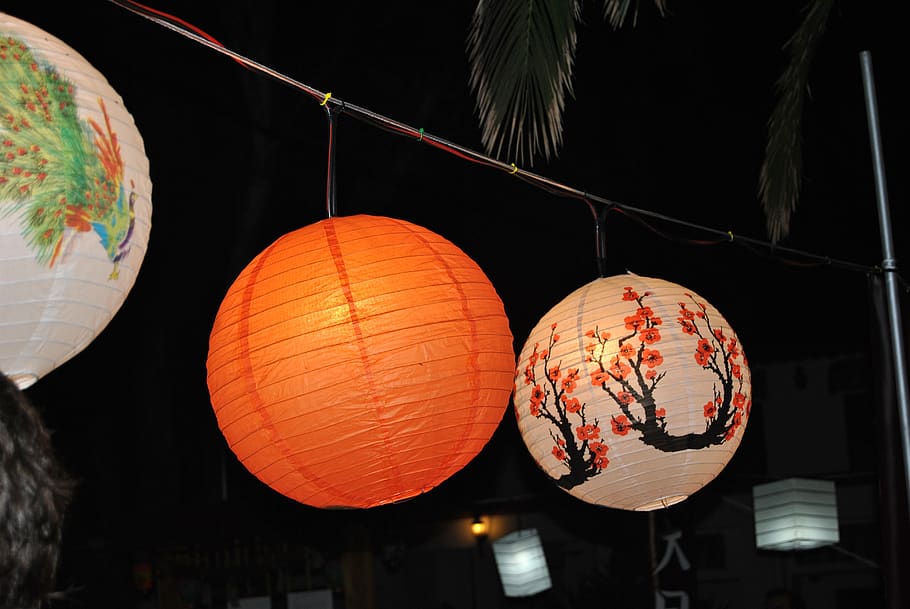 lamp, japan, lanterns, detail, lantern, lighting equipment, hanging, night, illuminated, chinese lantern