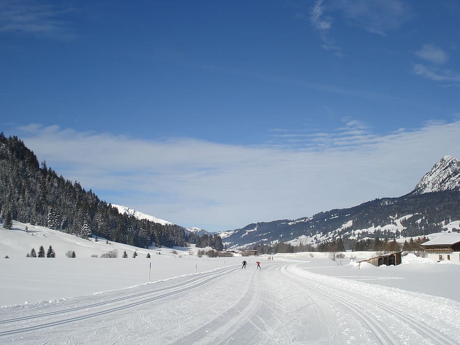 cross country skiing, ski, tannheim, winter, snow, grän, cold temperature, sky, mountain, beauty in nature