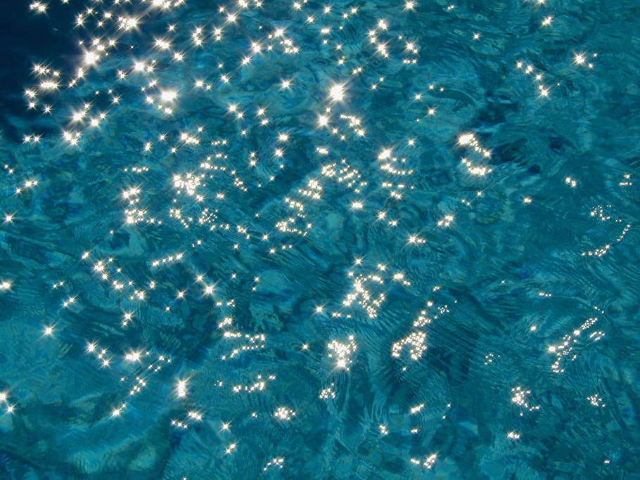 swimming pool, star, shines, blue, water, sun, pool, full frame, backgrounds, rippled