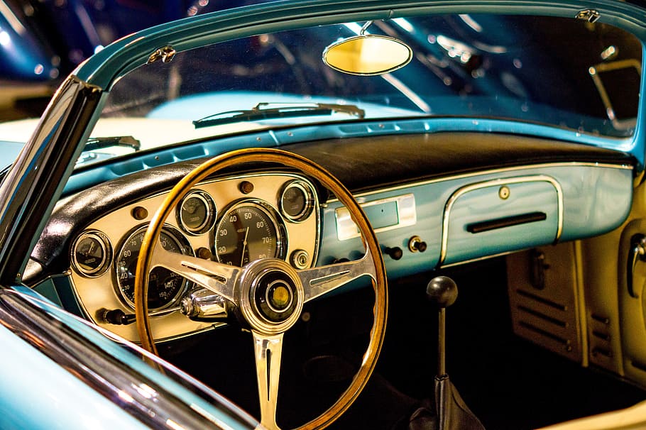 vintage gray car, car, vehicle, motor, transport, speed, dashboard, maserati, oldtimer, old car