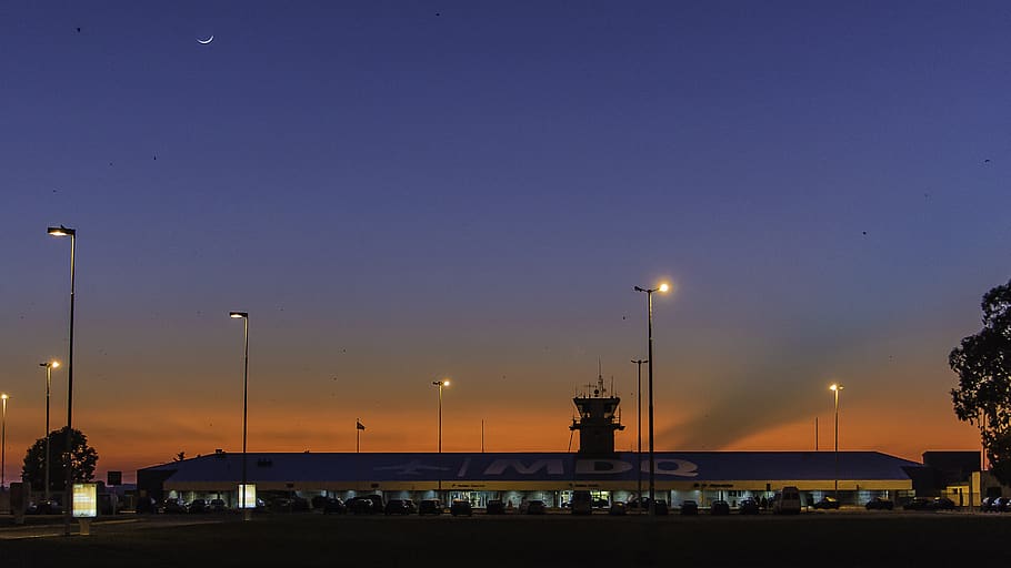 dawn, airport, mar del plata, argentina, aircraft, sky, street light, sunset, street, architecture