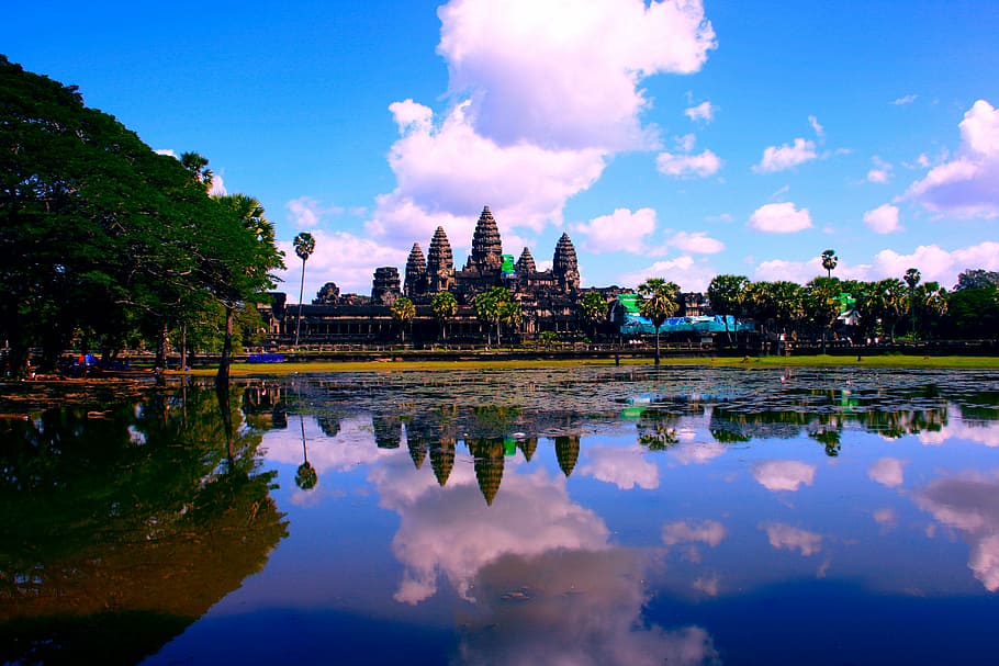 Angkor Wat, Camboya, durante el día, Ankor Wat, Asia, lago, Angkor, Wat, Ankor, arquitectura