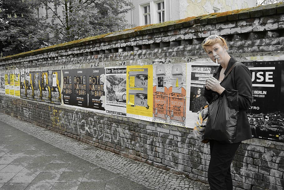 berlin, street art, wall, posters, urban, kreuzberg, real people, architecture, one person, built structure