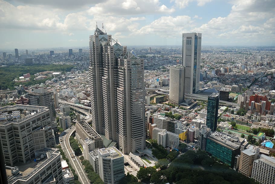 udara, pemandangan, gedung bertingkat, bangunan, siang hari, kota, pencakar langit, Jepang, tokyo, shinjuku