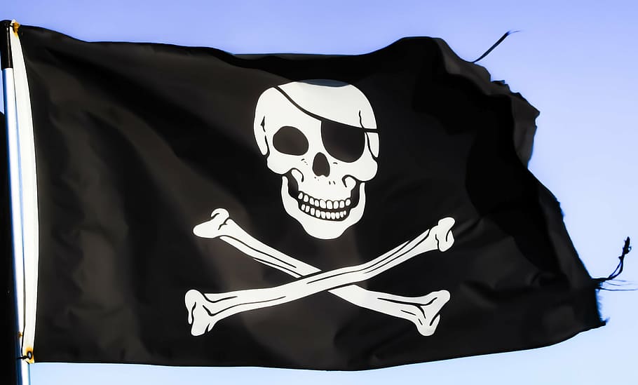 クローズアップ, 写真, 黒, 白, 海賊旗, 海賊, フラグ, 頭蓋骨, シンボル, スケルトン
