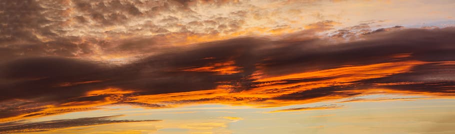 photorgaphy of sunseyt, panorama, morgenrot, sunrise, sky, clouds, red, violet, hope, landscape format