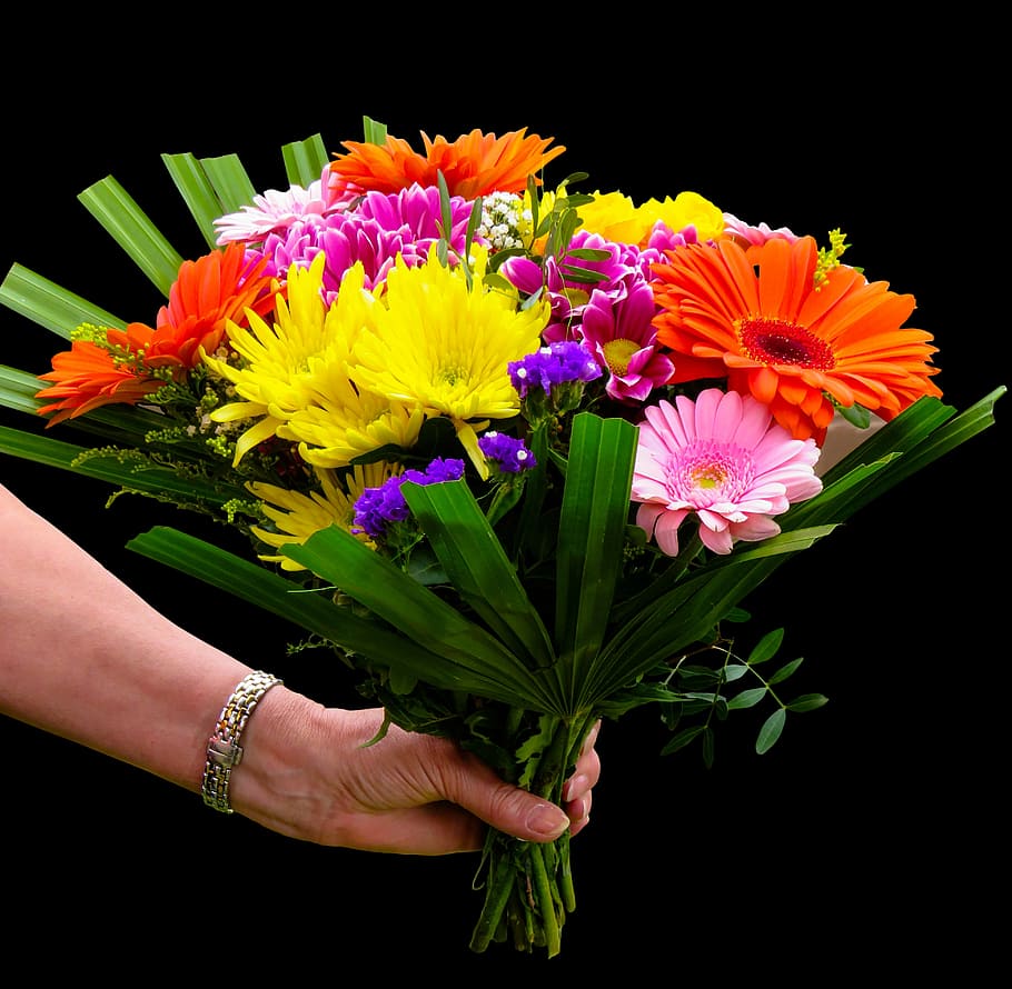 amarillo, rosa, girasoles naranjas, flores, ramo, colorido, saludo, gerbera, día de la madre, cumpleaños