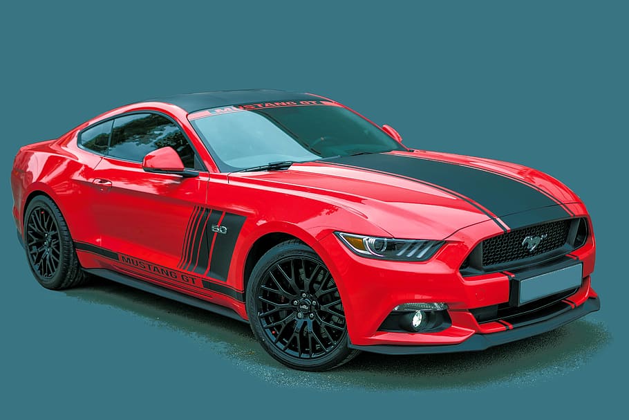 red, black, ford mustang coupe, ford, mustang gt, sports car, supercar, automotive, exempt and edited, shiny