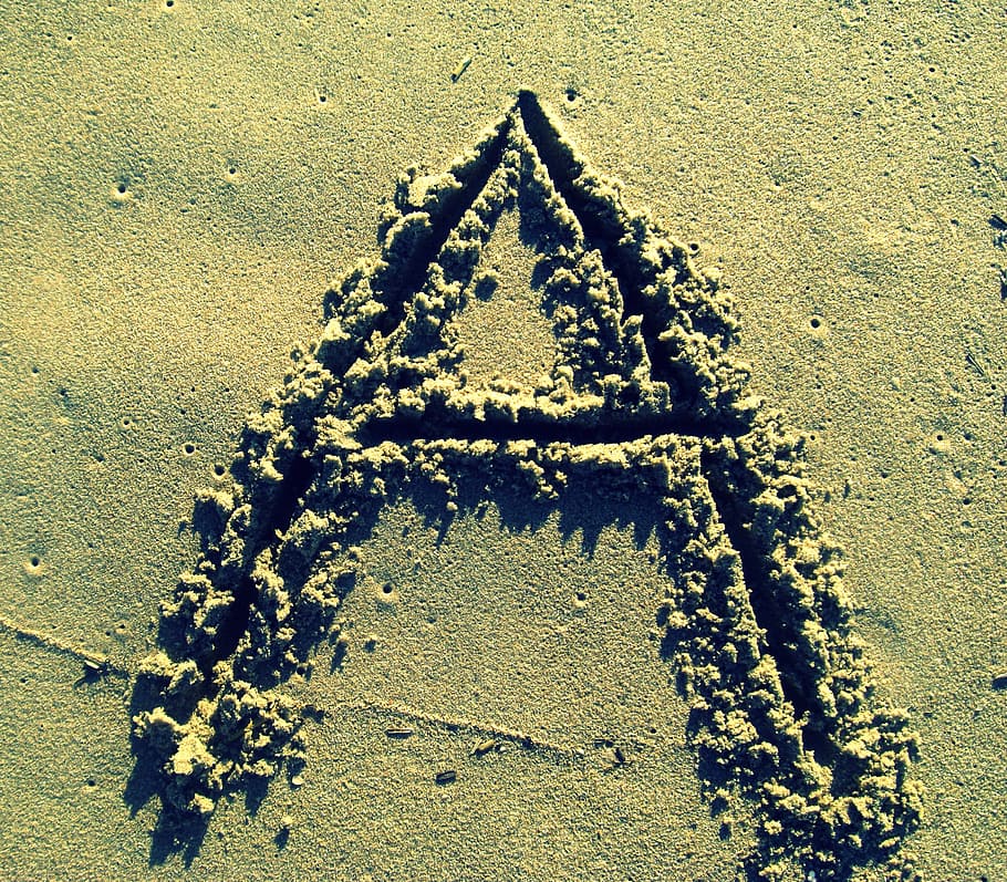 letter a, sand, stick, beach, alphabet, nature, day, high angle view, wall - building feature, sunlight