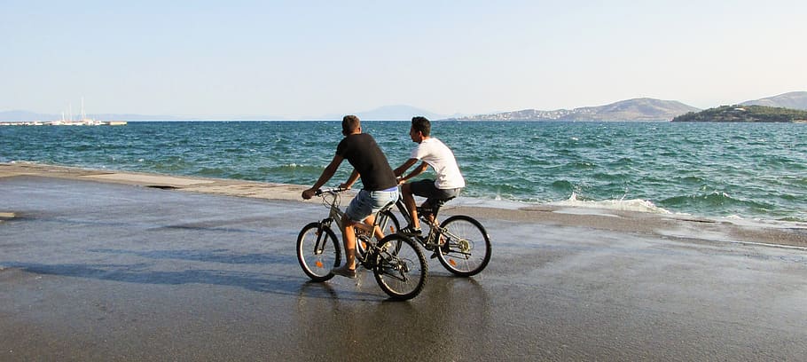 bicicleta, ciclismo, verão, adolescentes, atividade, lazer, exercício, alegria, passeio, grécia