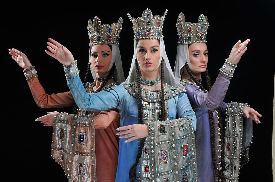 women, blue, gray, traditional, dress, creative, theatre, queen, georgia, beautiful girl