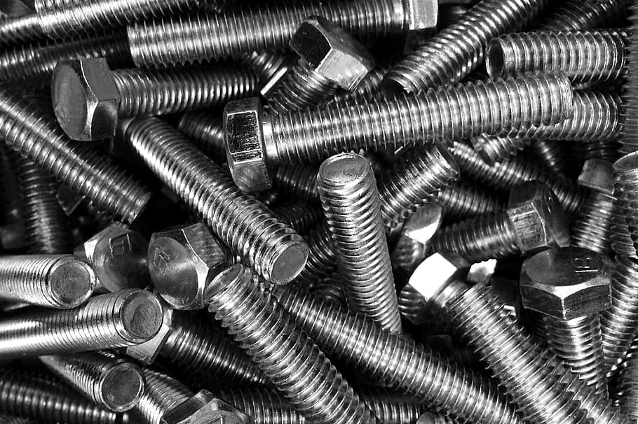 screw, steel, bolt, fastener, iron, metal, close-up, large group of objects, still life, nut - fastener