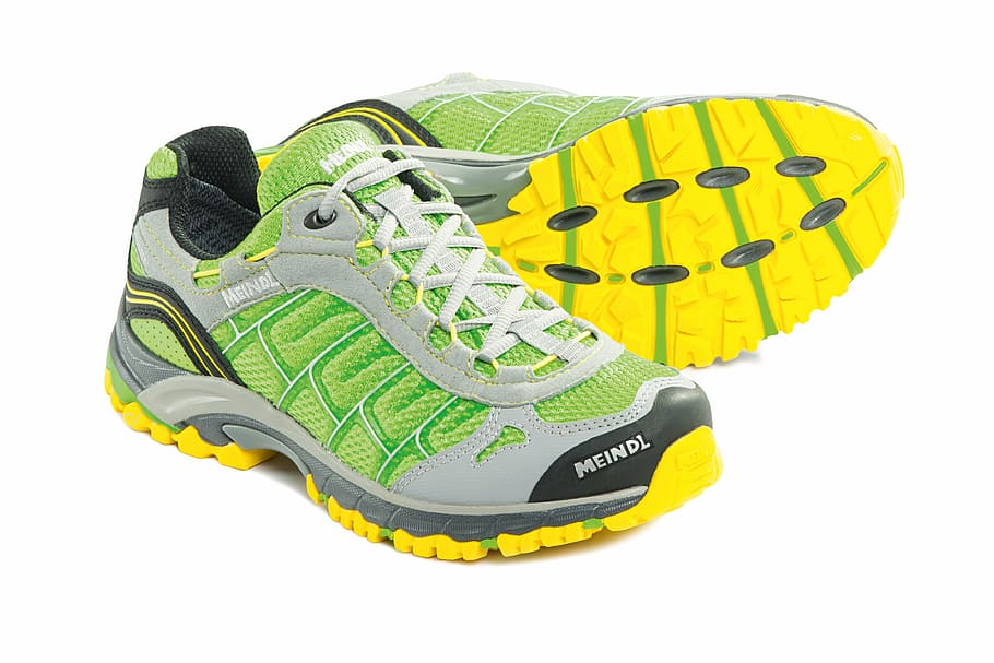 pair, green, meindl, athletic, shoes, shoe, sport shoe, trail running, sport, run