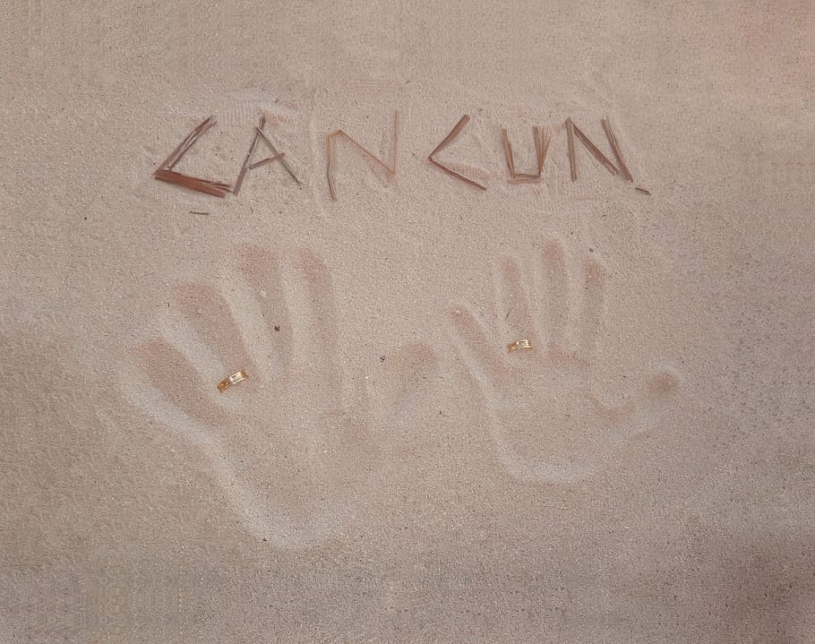 sand, cun sticks art, cancun, beach, honeymoon, marriage, hands, love, alliance, union