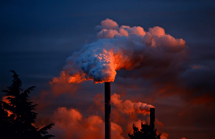 merokok, cerobong asap, perapian, perlindungan lingkungan, polusi, gas buang, industri, wilayah Ruhr, pabrik, merokok - struktur fisik