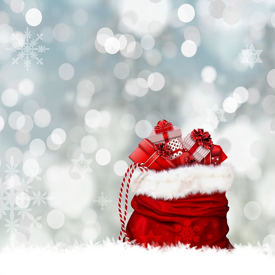 빨간, 선물 상자 많은, 자루, 크리스마스, 선물, 선물 가방, 가방, 놀람, 포장 된, 크리스마스 인사말