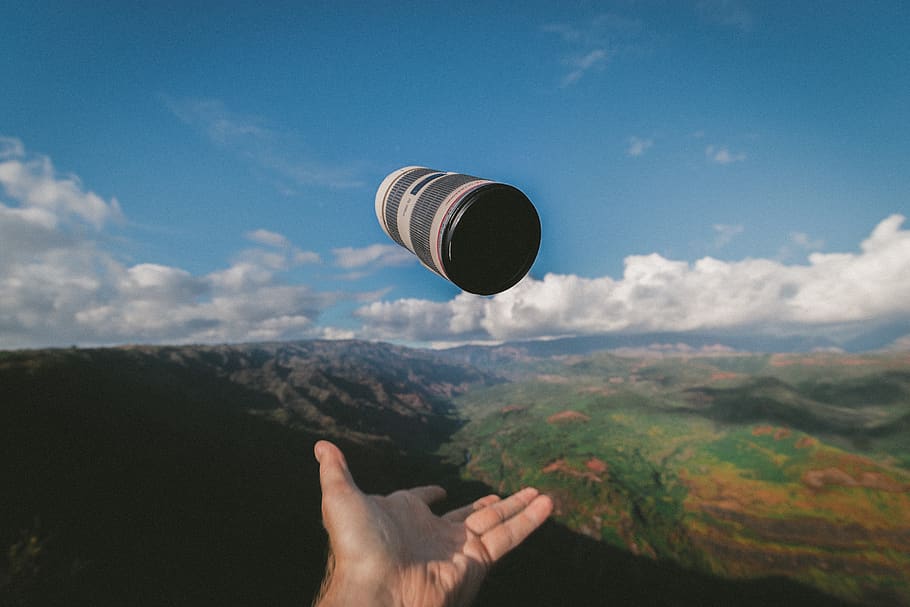 lens, telephoto, photographer, photography, travel, adventure, clouds, sky, mountain, green