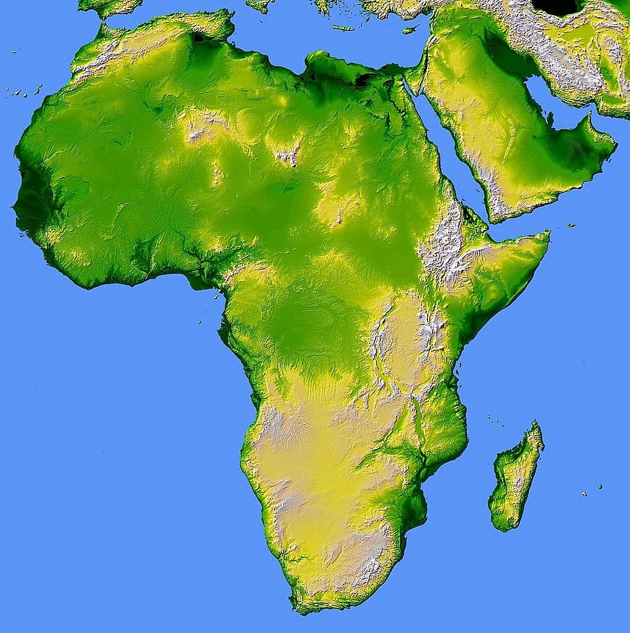 green map clip-art, africa, map, relief, land, continent, geography, srtm, coloring, colorize