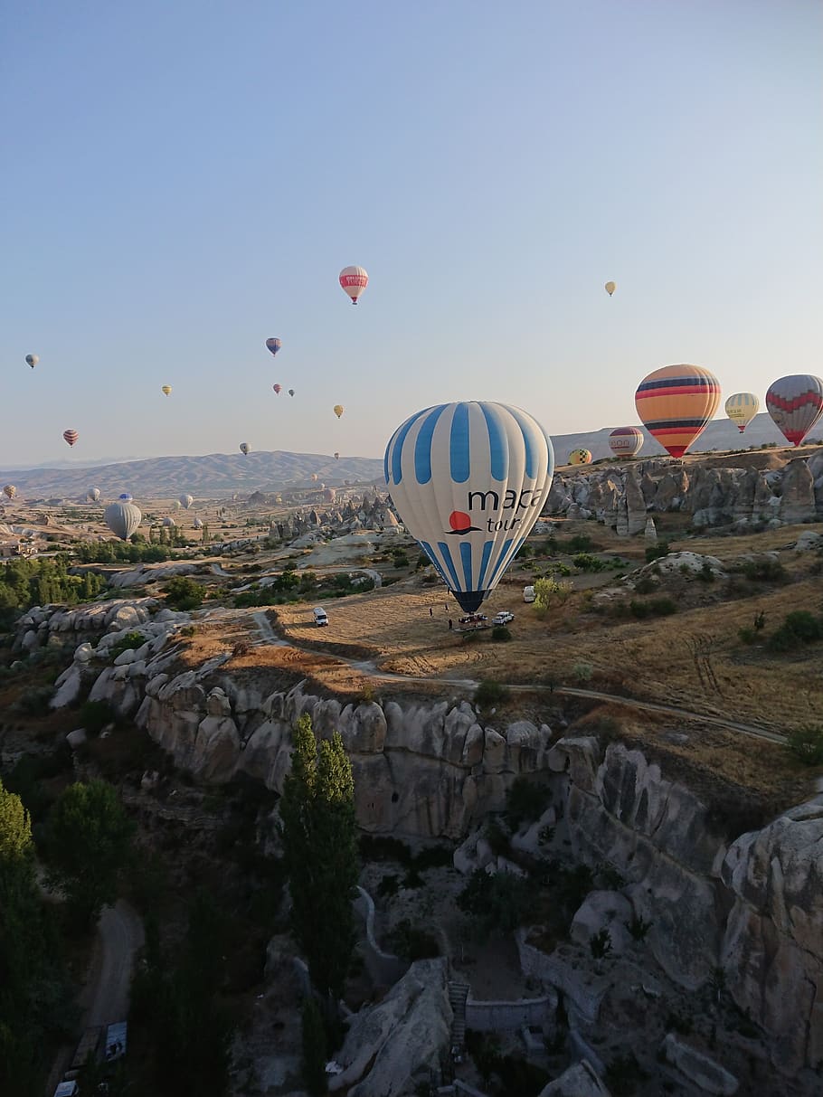balão, famoso, vale, nascer do sol, caverna, aventura, turquia, viagem, balão de ar quente, veículo aéreo