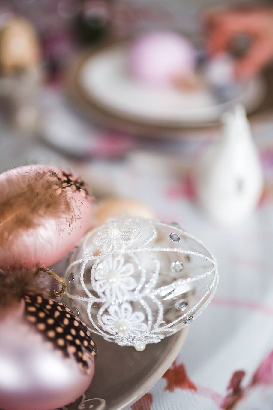 meja, lucu, manis, hari libur, merah muda, telur, dekorasi, ornamen, perayaan, paskah