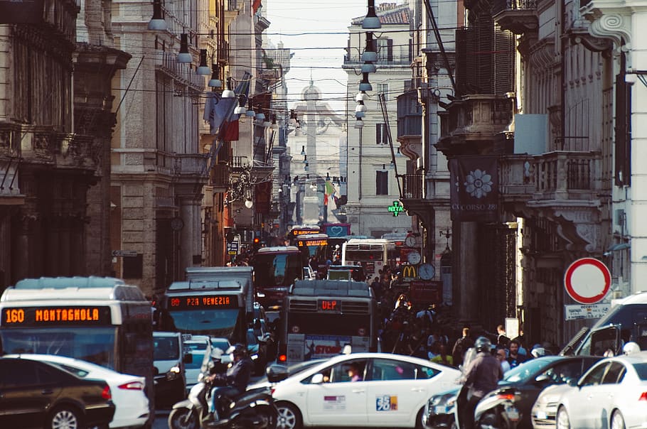 rome, eternal city, history, autos, traffic, city, italy, human, mode of transportation, car
