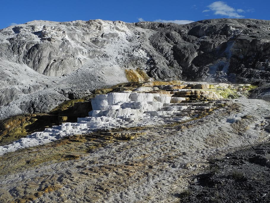 mammoth hot springs, yellowstone, spring, water, beauty in nature, rock, rock - object, scenics - nature, solid, nature
