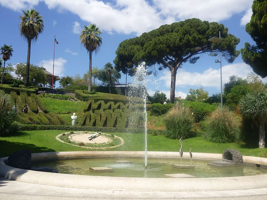 Sicilia, Catania, parque, Italia, árbol, planta, cielo, agua, nube - cielo, fuente