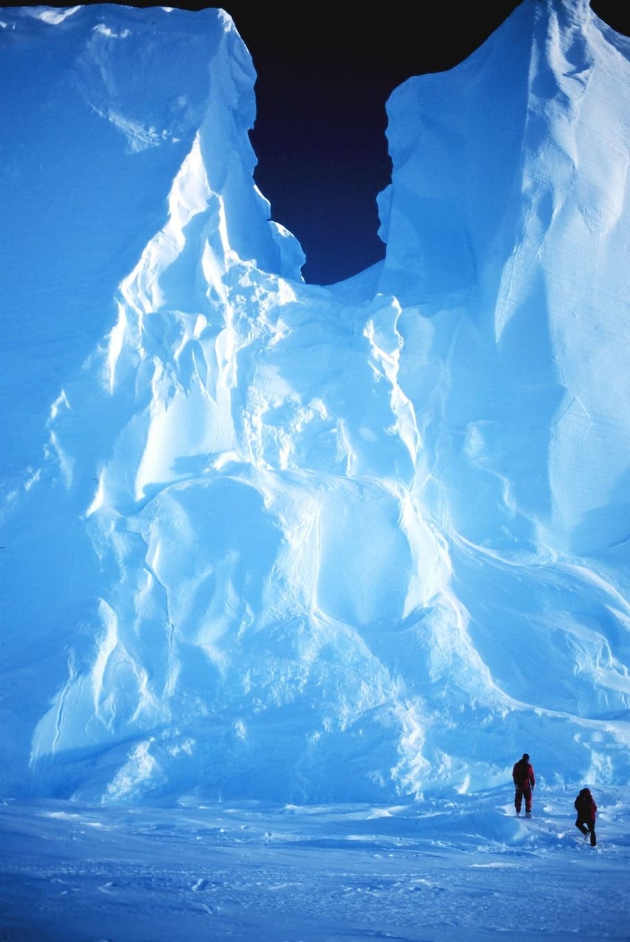 two, person, standing, glacier, antarctica, snow, ice, icy, men, landscape