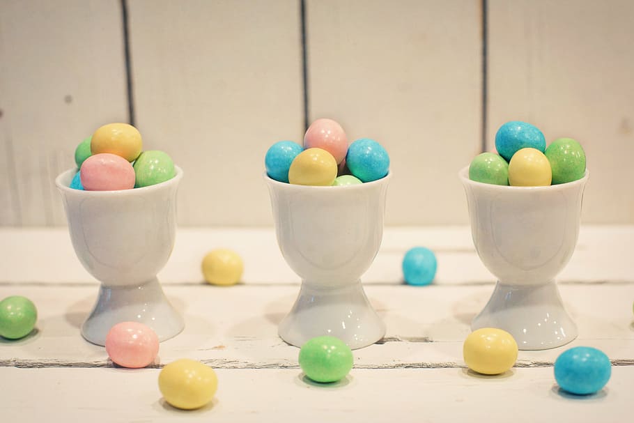 candies in cups, easter, candy, pastels, eggs, candy eggs, holiday, food, festive, celebration