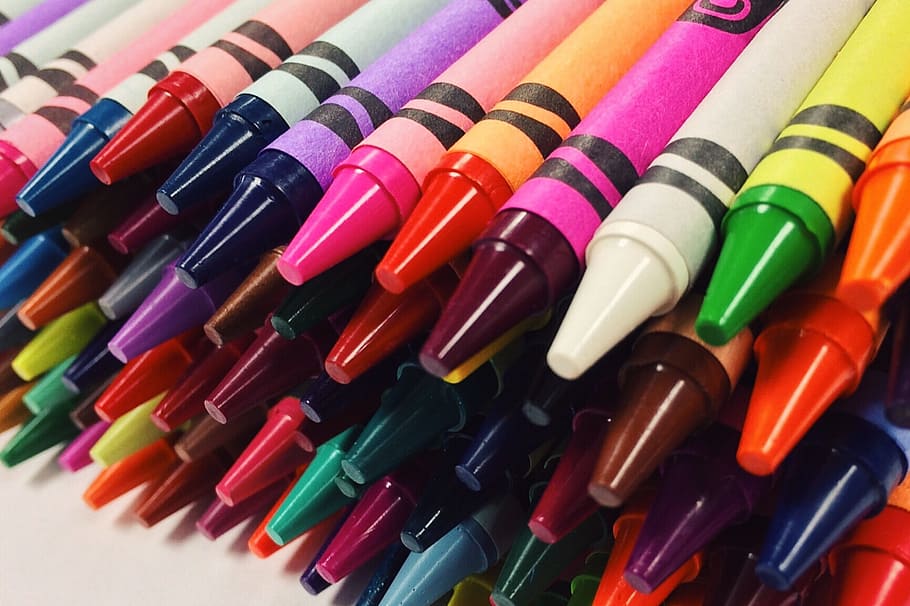 lápices de colores surtidos, primer plano, fotografía, crayones, dibujo, escuela, arte, niño, Multicolor, gran grupo de objetos