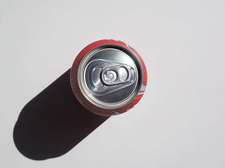 red, beverage, top, white, surface, box, cola dose, supervision, from above, cola