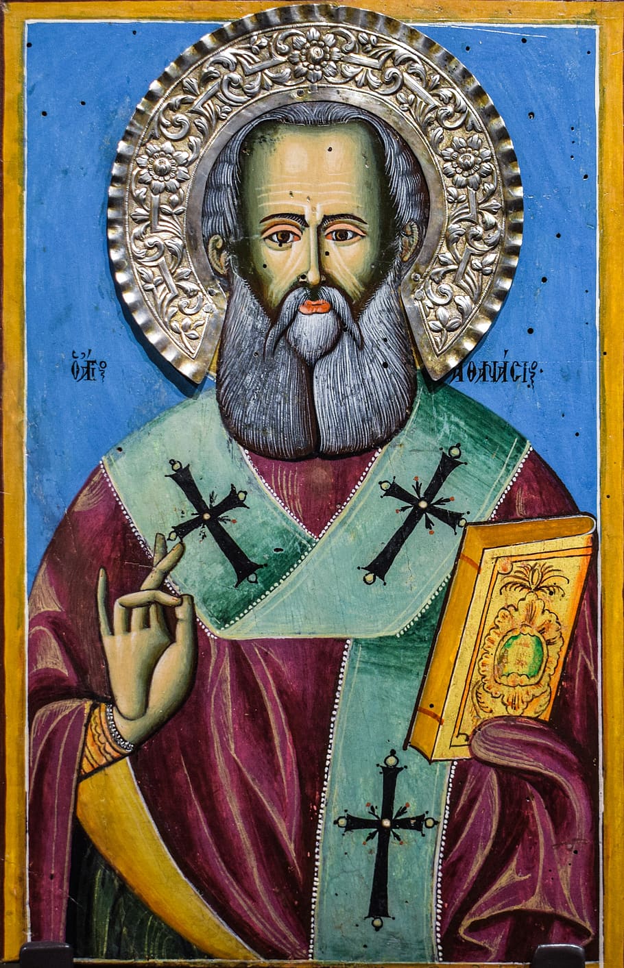 saint athanasios, icon, religion, christianity, orthodox, ayios, byzantine museum, makrinitsa, greece, art