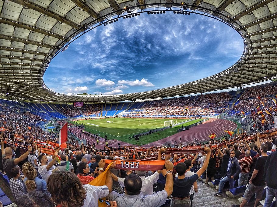 orang-orang, menonton, sepak bola, pertandingan, stadion, turf, roma, stadion olimpiade, olimpiade, olimpico roma