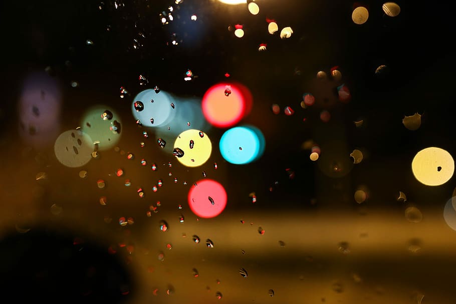 lampu malam kota, Malam, lampu kota, hujan, kota, mobil, perkotaan, jendela, basah, tetesan hujan