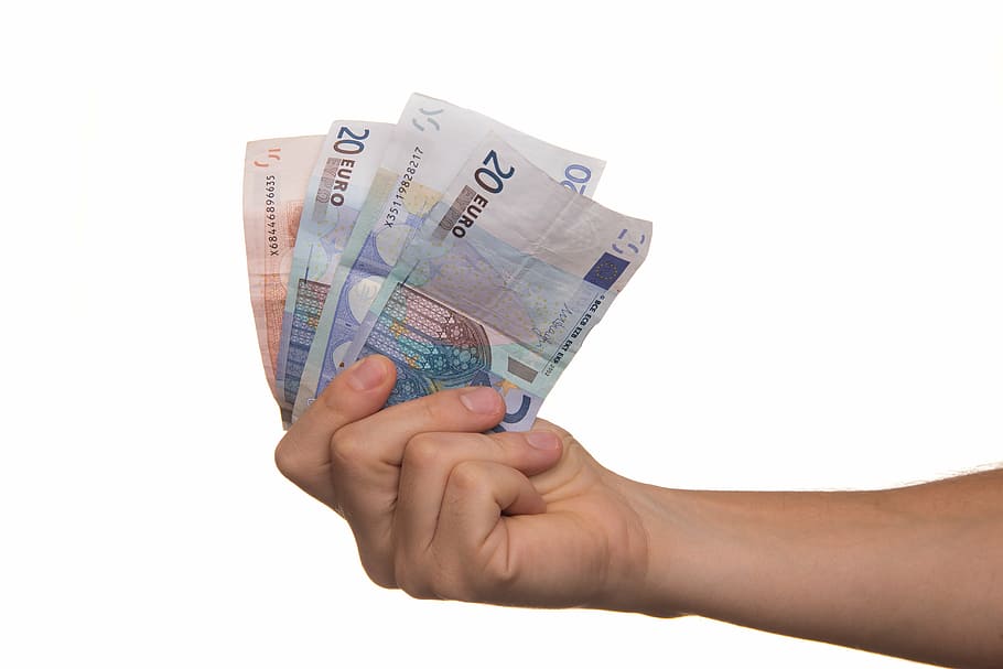 Persona, tenencia, billete de 20 euros, euro, dinero, pagar, efectivo, préstamos, negocios, riqueza
