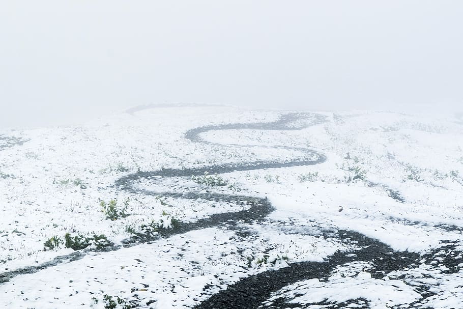 Path, Away, Devoured, Curves, Fog, Snow, winter, uncertain, trail, disoriented