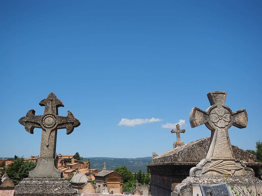 cruz, cruz de piedra, tumba, cementerio, cementerio viejo, rosellón, luto, lápida mortuoria, piedra conmemorativa, religión