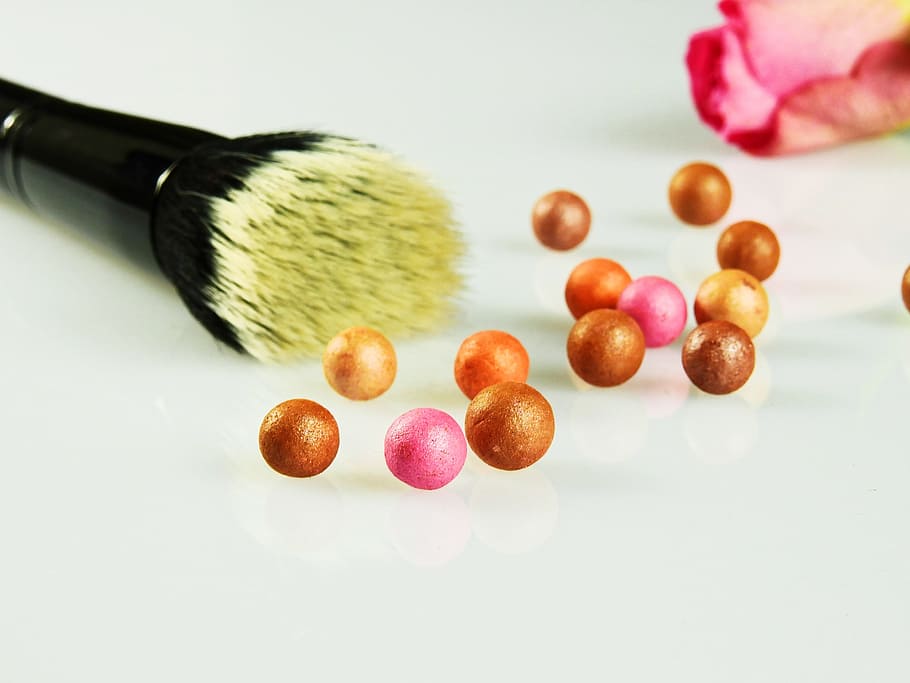 Cosmetics, Make Up, Brush, schmink brush, makeup, beauty, color, bronzing pearls, beads, rose