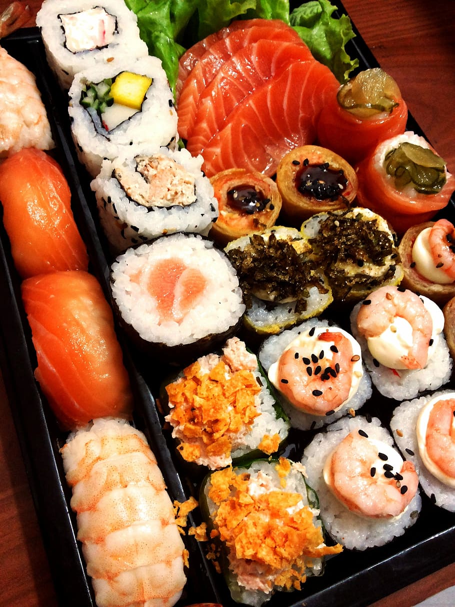 hidangan sushi, Sushi, Sashimi, Makanan, Oriental, Gabungan, barca, Jepang, makanan laut, Jepang Budaya
